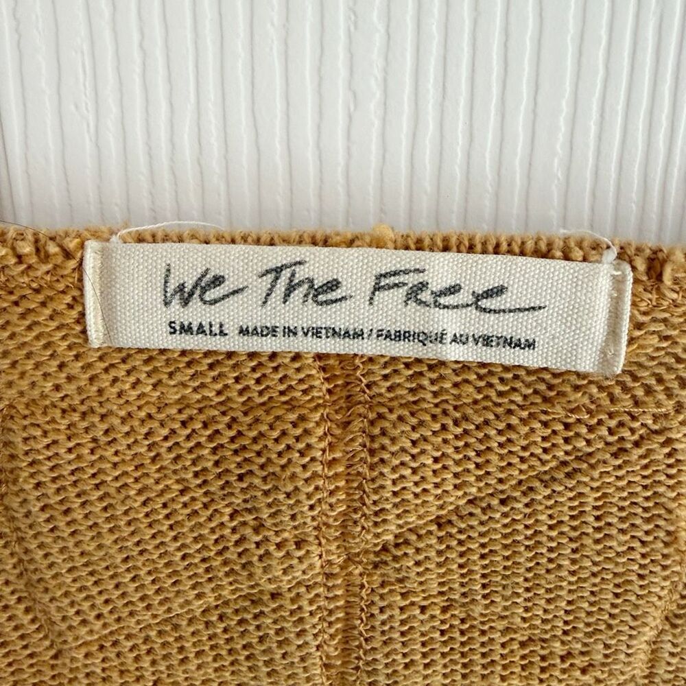 FREE PEOPLE Mustard Yellow Distressed Sweater Size Small V-Neck - Picture 6 of 12